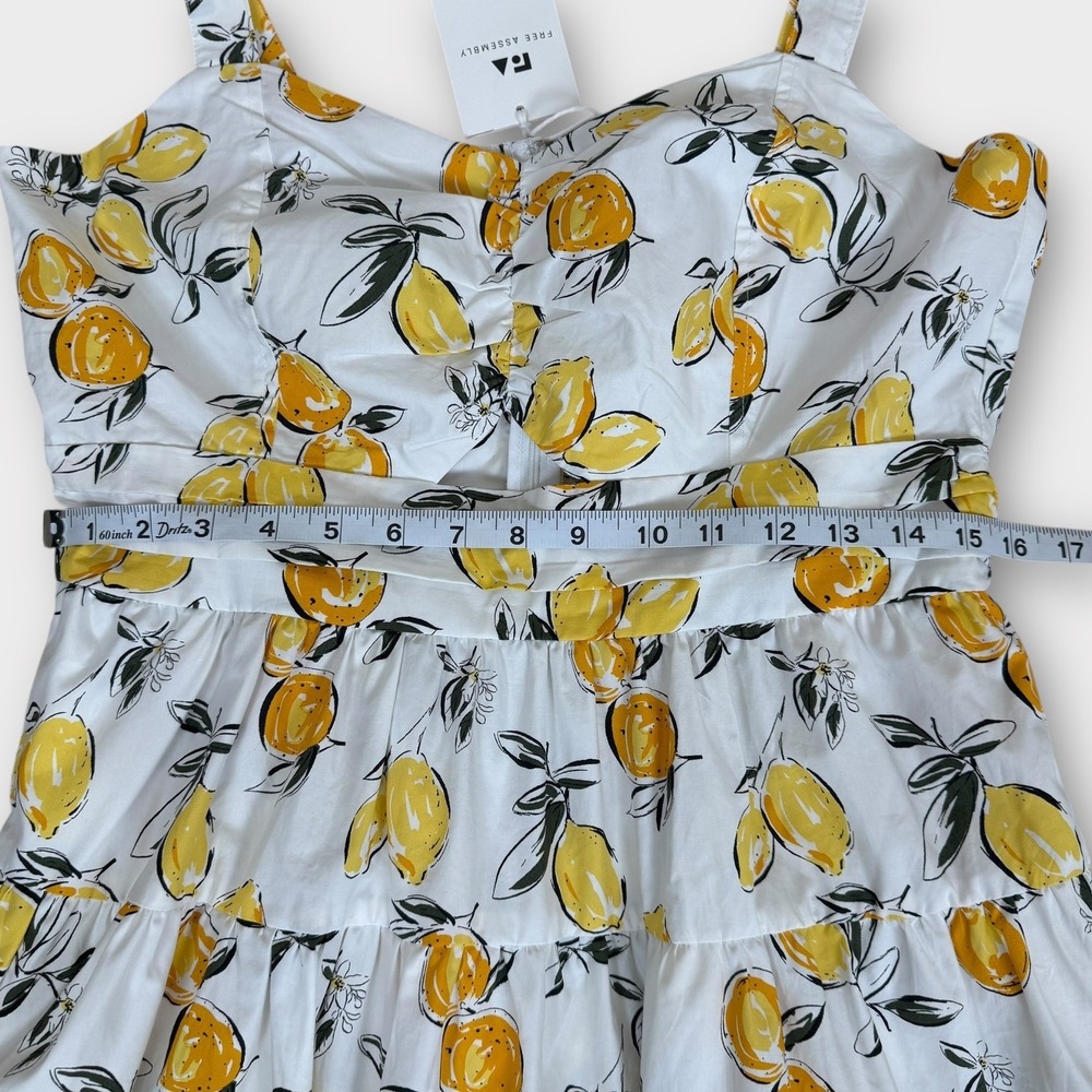Free Assembly Lemon Print Midi Dress M Sleeveless Peek a Boo Front Smocked Back - Picture 6 of 11